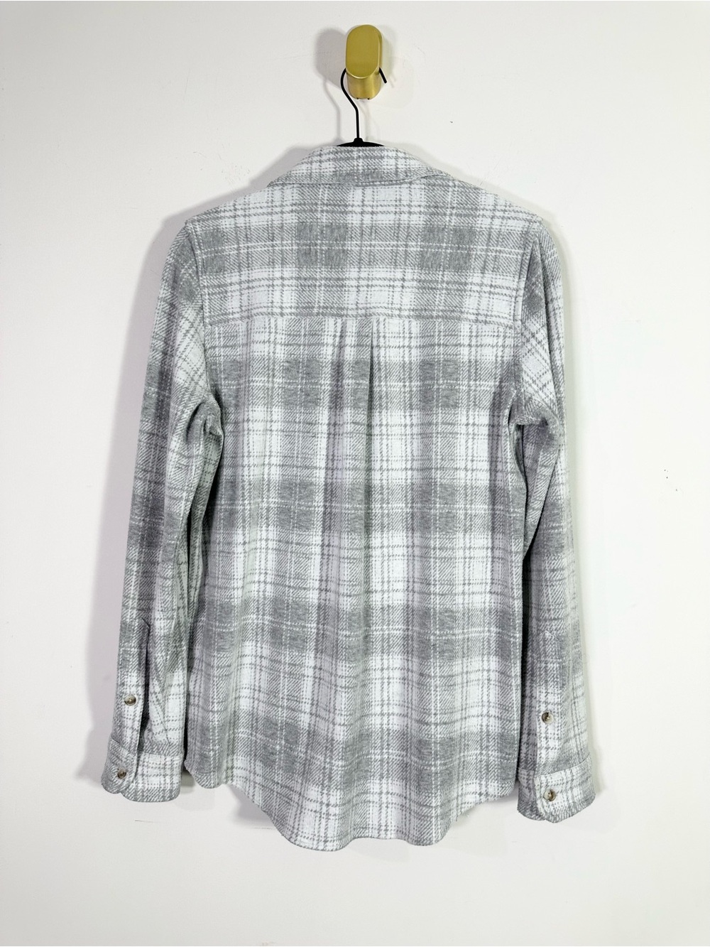 Faherty Gray Plaid Flannel Button Down Top Shacket - Picture 5 of 8